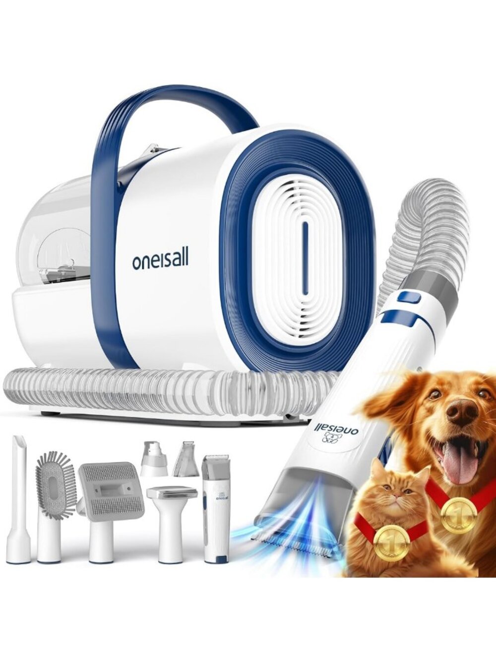 7-in-1 Dog Grooming Vacuum Kit - Low Noise, Pet Hair Removal Tools & Accessories
